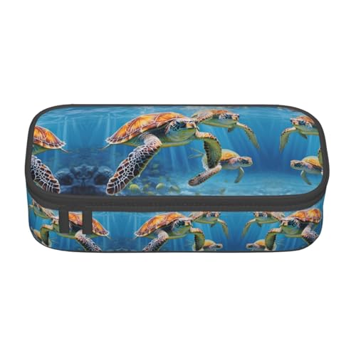 WCXTHGFA Federmäppchen mit Meeresschildkröten-Druck, großes Fassungsvermögen, ideal für Reisen oder den täglichen Gebrauch, Schwarz , Einheitsgröße, Kosmetiktasche von WCXTHGFA