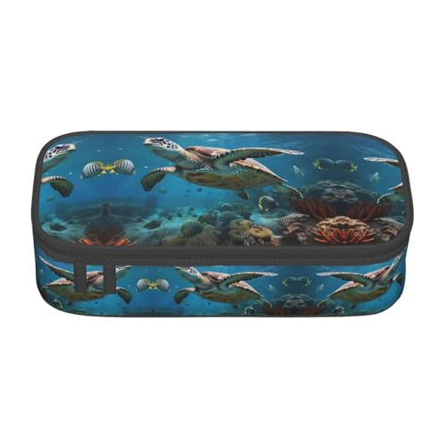 WCXTHGFA Federmäppchen mit Meeresschildkröten-Druck, großes Fassungsvermögen, ideal für Reisen oder den täglichen Gebrauch, Schwarz , Einheitsgröße, Kosmetiktasche von WCXTHGFA