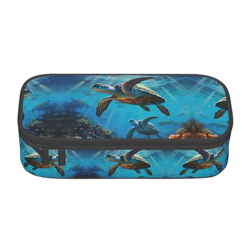 WCXTHGFA Federmäppchen mit Meeresschildkröten-Druck, großes Fassungsvermögen, ideal für Reisen oder den täglichen Gebrauch, Schwarz , Einheitsgröße, Kosmetiktasche von WCXTHGFA