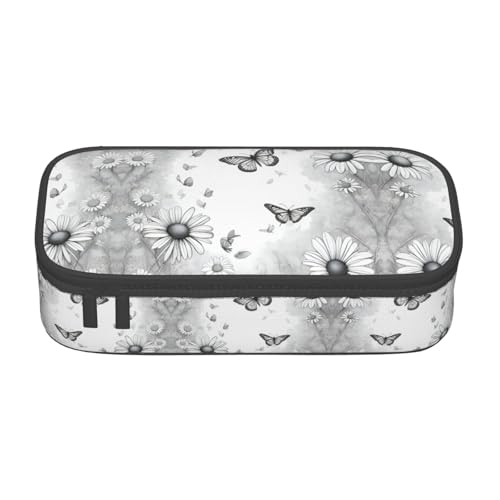 WCXTHGFA Federmäppchen mit Schmetterlings-Gänseblümchen-Druck, großes Fassungsvermögen, ideal für Reisen oder den täglichen Gebrauch, Schwarz , Einheitsgröße, Kosmetiktasche von WCXTHGFA