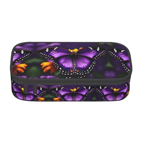 WCXTHGFA Federmäppchen mit Schmetterlings- und Blumendruck, großes Fassungsvermögen, ideal für Reisen oder den täglichen Gebrauch, Schwarz , Einheitsgröße, Kosmetiktasche von WCXTHGFA