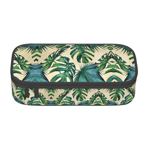 WCXTHGFA Federmäppchen mit grünem Bananenblätter-Druck, großes Fassungsvermögen, ideal für Reisen oder den täglichen Gebrauch, Schwarz , Einheitsgröße, Kosmetiktasche von WCXTHGFA