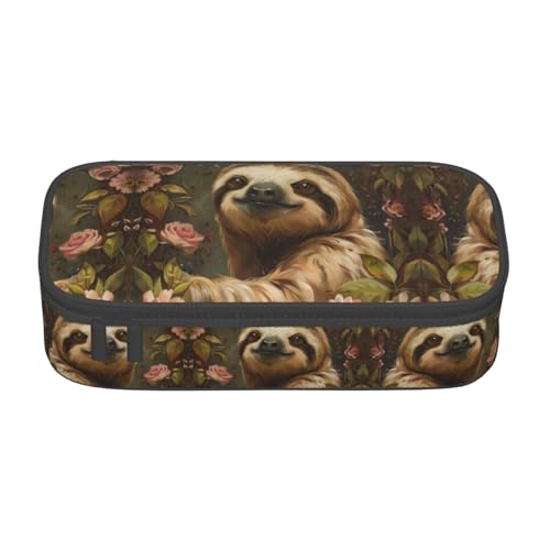 WCXTHGFA Federmäppchen mit niedlichem Faultier-Druck, großes Fassungsvermögen, ideal für Reisen oder den täglichen Gebrauch, Schwarz , Einheitsgröße, Kosmetiktasche von WCXTHGFA