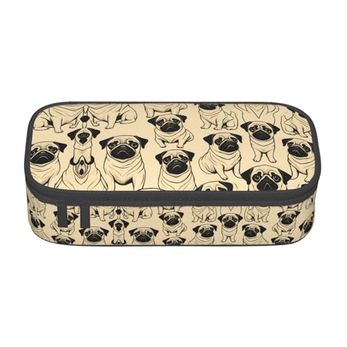 WCXTHGFA Federmäppchen mit niedlichem Mops-Aufdruck, großes Fassungsvermögen, ideal für Reisen oder den täglichen Gebrauch, Schwarz , Einheitsgröße, Kosmetiktasche von WCXTHGFA