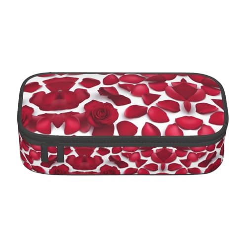 WCXTHGFA Federmäppchen mit rotem Rosenblüten-Druck, großes Fassungsvermögen, ideal für Reisen oder den täglichen Gebrauch, Schwarz , Einheitsgröße, Kosmetiktasche von WCXTHGFA