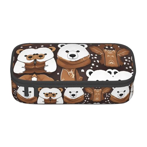 WCXTHGFA Federmäppchen mit weißem Bären-Motiv, großes Fassungsvermögen, ideal für Reisen oder den täglichen Gebrauch, Schwarz , Einheitsgröße, Kosmetiktasche von WCXTHGFA