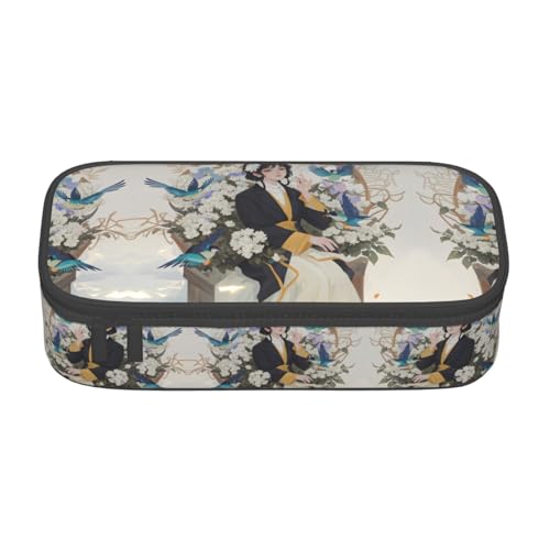 WCXTHGFA Gardenia Federmäppchen mit Blumenmotiv und Vögeln, großes Fassungsvermögen, ideal für Reisen oder den täglichen Gebrauch, Schwarz , Einheitsgröße, Kosmetiktasche von WCXTHGFA