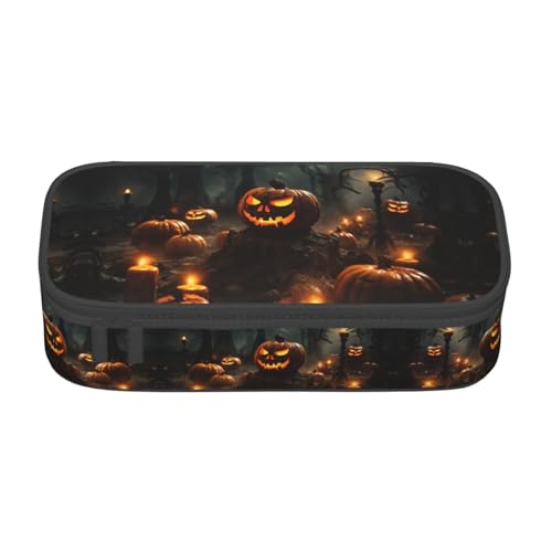 WCXTHGFA Gruseliges Federmäppchen mit Halloween-Druck, großes Fassungsvermögen, ideal für Reisen oder den täglichen Gebrauch, Schwarz , Einheitsgröße, Kosmetiktasche von WCXTHGFA