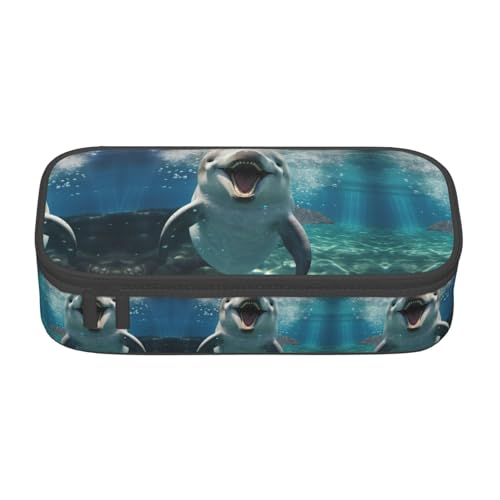 WCXTHGFA Lustiges Federmäppchen mit Delfin-Druck, großes Fassungsvermögen, ideal für Reisen oder den täglichen Gebrauch, Schwarz , Einheitsgröße, Kosmetiktasche von WCXTHGFA