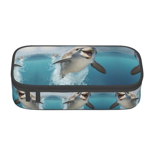 WCXTHGFA Lustiges Federmäppchen mit Delfin-Druck, großes Fassungsvermögen, ideal für Reisen oder den täglichen Gebrauch, Schwarz , Einheitsgröße, Kosmetiktasche von WCXTHGFA