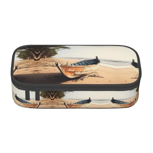 WCXTHGFA Multifunktionales Federmäppchen, Motiv: Boot am Strand, ästhetisches Federmäppchen, Organizer, Federmäppchen, Bürogebrauch, Schwarz , Einheitsgröße, Schlüsseletui von WCXTHGFA