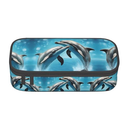 WCXTHGFA Multifunktionales Federmäppchen, Motiv: Delfine in Love, ästhetisches Federmäppchen, Organizer, Federmäppchen, Bürogebrauch, Schwarz , Einheitsgröße, Schlüsseletui von WCXTHGFA