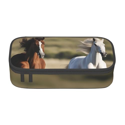 WCXTHGFA Multifunktionales Federmäppchen, Motiv: Laufende Pferde, ästhetisches Federmäppchen, Organizer, Federmäppchen, Bürogebrauch, Schwarz , Einheitsgröße, Schlüsseletui von WCXTHGFA