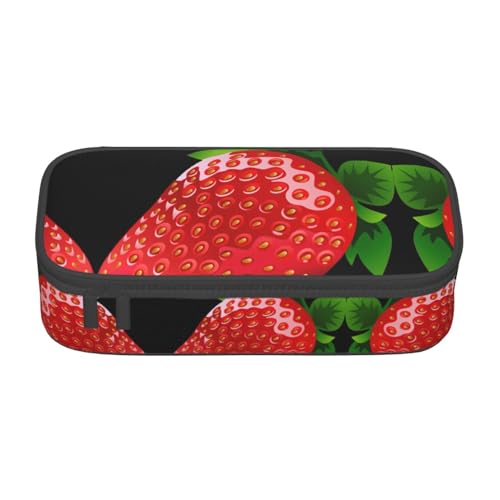 WCXTHGFA Multifunktionales Federmäppchen mit Erdbeer-Clipart-Aufdruck, ästhetisches Federmäppchen, Organizer, Federmäppchen, Bürogebrauch, Schwarz , Einheitsgröße, Schlüsseletui von WCXTHGFA