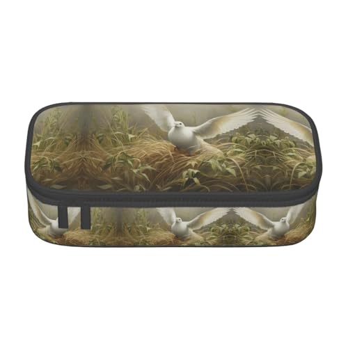 WCXTHGFA Multifunktionales Federmäppchen mit Gras- und Taubenmuster, ästhetisches Federmäppchen, Organizer, Federmäppchen, Bürogebrauch, Schwarz , Einheitsgröße, Schlüsseletui von WCXTHGFA