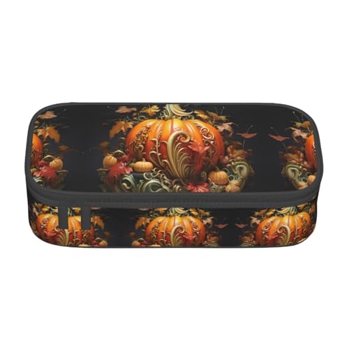 WCXTHGFA Multifunktionales Federmäppchen mit Herbst-Kürbis-Druck, ästhetisches Federmäppchen, Organizer, Federmäppchen, Bürogebrauch, Schwarz , Einheitsgröße, Schlüsseletui von WCXTHGFA