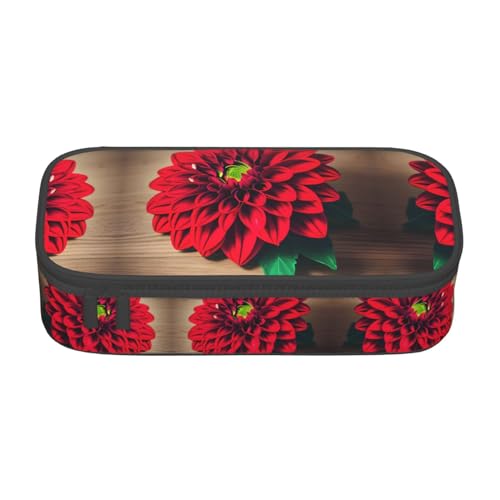 WCXTHGFA Multifunktionales Federmäppchen mit Holzbrett, Retro-Blume, roter Dahlien-Druck, ästhetisches Federmäppchen, Organizer, Federmäppchen, Bürogebrauch, Schwarz , Einheitsgröße, Schlüsseletui von WCXTHGFA