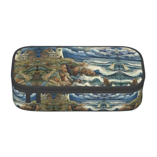 WCXTHGFA Multifunktionales Federmäppchen mit Leuchtturm-Motiv, ästhetisches Federmäppchen, Organizer, Federmäppchen, Bürogebrauch, Schwarz , Einheitsgröße, Schlüsseletui von WCXTHGFA