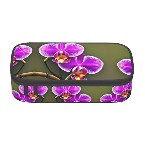 WCXTHGFA Multifunktionales Federmäppchen mit Orchideen-Blumendruck, ästhetisches Federmäppchen, Organizer, Federmäppchen, Bürogebrauch, Schwarz , Einheitsgröße, Schlüsseletui von WCXTHGFA