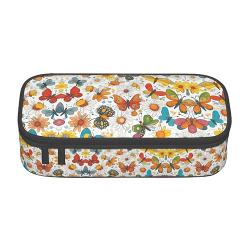 WCXTHGFA Multifunktionales Federmäppchen mit Schmetterlings-Gänseblümchen-Aufdruck, ästhetisches Federmäppchen, Organizer, Federmäppchen, Bürogebrauch, Schwarz , Einheitsgröße, Schlüsseletui von WCXTHGFA