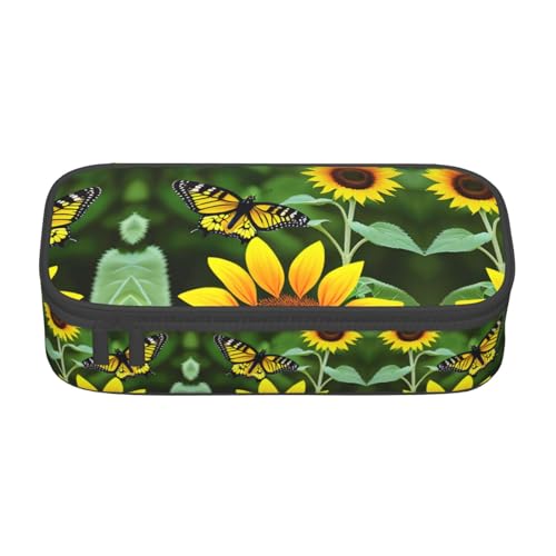WCXTHGFA Multifunktionales Federmäppchen mit Sonnenblumen-Schmetterlings-Aufdruck, ästhetisches Federmäppchen, Organizer, Federmäppchen, Bürogebrauch, Schwarz , Einheitsgröße, Schlüsseletui von WCXTHGFA