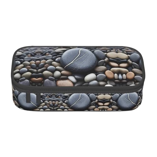 WCXTHGFA Multifunktionales Federmäppchen mit Strandstein-Druck, ästhetisches Federmäppchen, Organizer, Federmäppchen, Bürogebrauch, Schwarz , Einheitsgröße, Schlüsseletui von WCXTHGFA