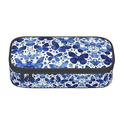 WCXTHGFA Multifunktionales Federmäppchen mit blauem Schmetterlings-Aufdruck, ästhetisches Federmäppchen, Organizer, Federmäppchen, Bürogebrauch, Schwarz , Einheitsgröße, Schlüsseletui von WCXTHGFA