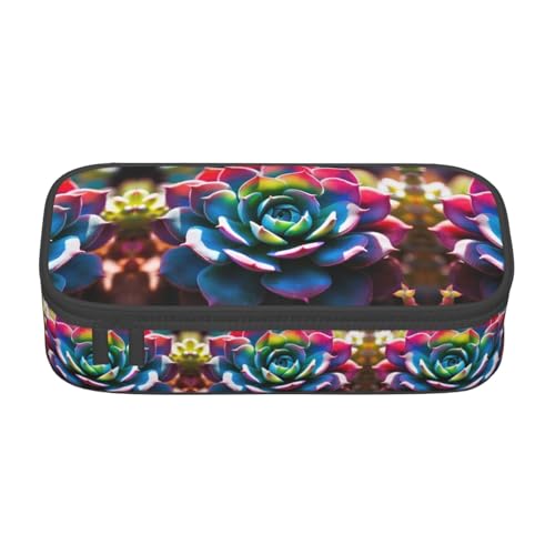 WCXTHGFA Multifunktionales Federmäppchen mit buntem Sukkulenten-Druck, ästhetisches Federmäppchen, Organizer, Federmäppchen, Bürogebrauch, Schwarz , Einheitsgröße, Schlüsseletui von WCXTHGFA