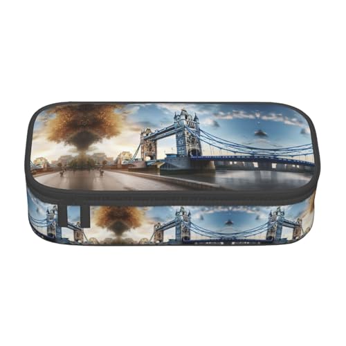 WCXTHGFA Multifunktionales Federmäppchen mit historischem Old Tower Bridge, London-Druck, ästhetisches Federmäppchen, Organizer, Federmäppchen, Bürogebrauch, Schwarz , Einheitsgröße, Schlüsseletui von WCXTHGFA