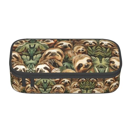 WCXTHGFA Multifunktionales Federmäppchen mit niedlichem Faultier-Aufdruck, ästhetisches Federmäppchen, Organizer, Federmäppchen, Bürogebrauch, Schwarz , Einheitsgröße, Schlüsseletui von WCXTHGFA