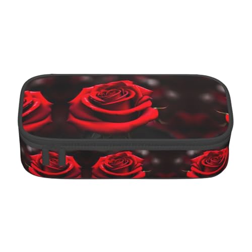 WCXTHGFA Multifunktionales Federmäppchen mit rotem Rosen-Aufdruck, ästhetisches Federmäppchen, Organizer, Federmäppchen, Bürogebrauch, Schwarz , Einheitsgröße, Schlüsseletui von WCXTHGFA
