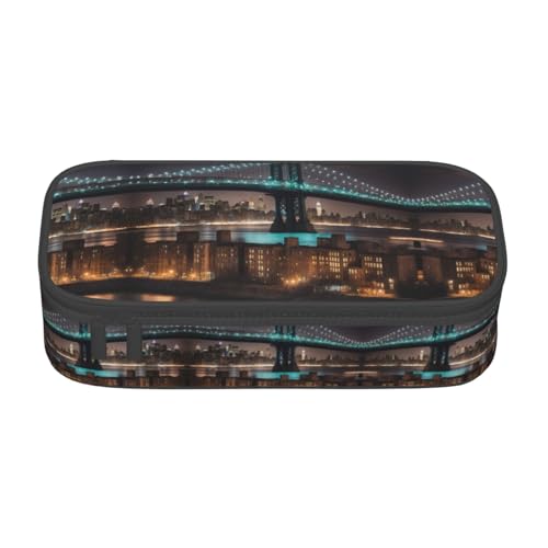 WCXTHGFA New York Manhattan Bridge Night Print Multifunktionales Federmäppchen, ästhetisches Federmäppchen, Organizer, Federmäppchen, Bürogebrauch, Schwarz , Einheitsgröße, Schlüsseletui von WCXTHGFA