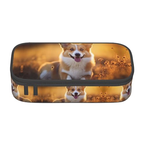 WCXTHGFA Niedliches Federmäppchen mit Corgi-Druck, großes Fassungsvermögen, ideal für Reisen oder den täglichen Gebrauch, Schwarz , Einheitsgröße, Kosmetiktasche von WCXTHGFA