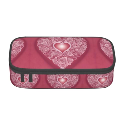 WCXTHGFA Romantisches Federmäppchen mit Herz-Druck, großes Fassungsvermögen, ideal für Reisen oder den täglichen Gebrauch, Schwarz , Einheitsgröße, Kosmetiktasche von WCXTHGFA