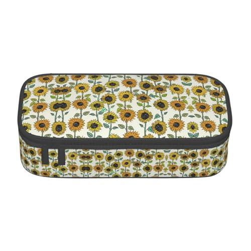 WCXTHGFA Romantisches Federmäppchen mit Sonnenblumen-Druck, großes Fassungsvermögen, ideal für Reisen oder den täglichen Gebrauch, Schwarz , Einheitsgröße, Kosmetiktasche von WCXTHGFA