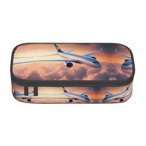WCXTHGFA Schönes Federmäppchen mit Himmelsflugzeug-Druck, großes Fassungsvermögen, ideal für Reisen oder den täglichen Gebrauch, Schwarz , Einheitsgröße, Kosmetiktasche von WCXTHGFA