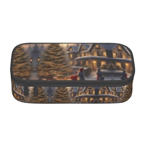 WCXTHGFA Stilvolles Federmäppchen mit Aufschrift "Merry Christmas", großes Fassungsvermögen, ideal für Reisen oder den täglichen Gebrauch, Schwarz , Einheitsgröße, Kosmetiktasche von WCXTHGFA