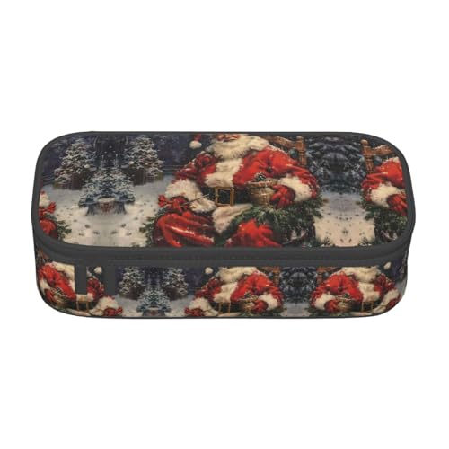 WCXTHGFA Stilvolles Federmäppchen mit Aufschrift "Merry Christmas", großes Fassungsvermögen, ideal für Reisen oder den täglichen Gebrauch, Schwarz , Einheitsgröße, Kosmetiktasche von WCXTHGFA
