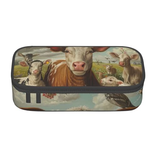 WCXTHGFA Stilvolles Federmäppchen mit Bauernhoftierdruck, großes Fassungsvermögen, ideal für Reisen oder den täglichen Gebrauch, Schwarz , Einheitsgröße, Kosmetiktasche von WCXTHGFA