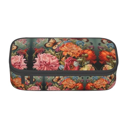 WCXTHGFA Stilvolles Federmäppchen mit Blumen- und Schmetterlings-Aufdruck, großes Fassungsvermögen, ideal für Reisen oder den täglichen Gebrauch, Schwarz , Einheitsgröße, Kosmetiktasche von WCXTHGFA