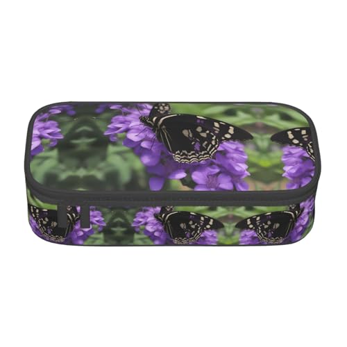 WCXTHGFA Stilvolles Federmäppchen mit Blumen- und Schmetterlings-Aufdruck, großes Fassungsvermögen, ideal für Reisen oder den täglichen Gebrauch, Schwarz , Einheitsgröße, Kosmetiktasche von WCXTHGFA