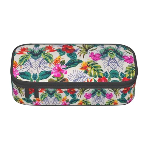 WCXTHGFA Stilvolles Federmäppchen mit Blumenmuster und Blättern, großes Fassungsvermögen, ideal für Reisen oder den täglichen Gebrauch, Schwarz , Einheitsgröße, Kosmetiktasche von WCXTHGFA