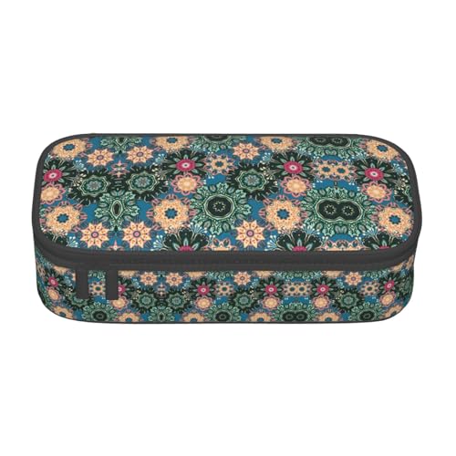 WCXTHGFA Stilvolles Federmäppchen mit Bohemian-Blumendruck, großes Fassungsvermögen, ideal für Reisen oder den täglichen Gebrauch, Schwarz , Einheitsgröße, Kosmetiktasche von WCXTHGFA