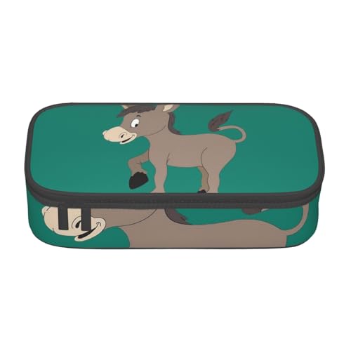 WCXTHGFA Stilvolles Federmäppchen mit Cartoon-Esel-Druck, großes Fassungsvermögen, ideal für Reisen oder den täglichen Gebrauch, Schwarz , Einheitsgröße, Kosmetiktasche von WCXTHGFA