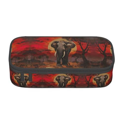 WCXTHGFA Stilvolles Federmäppchen mit Elefanten-Sonnenuntergang-Druck, großes Fassungsvermögen, ideal für Reisen oder den täglichen Gebrauch, Schwarz , Einheitsgröße, Kosmetiktasche von WCXTHGFA