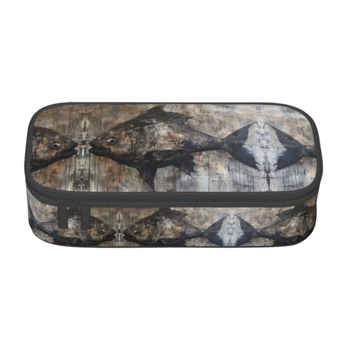 WCXTHGFA Stilvolles Federmäppchen mit Fisch-Druck, großes Fassungsvermögen, ideal für Reisen oder den täglichen Gebrauch, Schwarz , Einheitsgröße, Kosmetiktasche von WCXTHGFA
