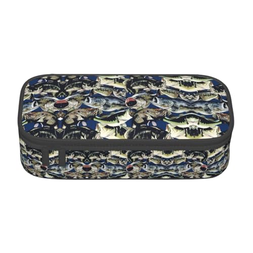WCXTHGFA Stilvolles Federmäppchen mit Fischmuster, großes Fassungsvermögen, ideal für Reisen oder den täglichen Gebrauch, Schwarz , Einheitsgröße, Kosmetiktasche von WCXTHGFA