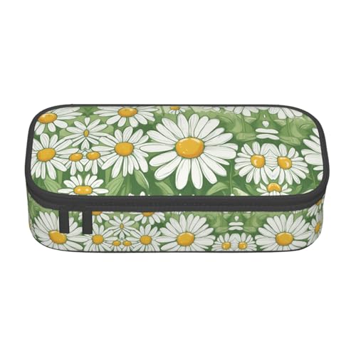 WCXTHGFA Stilvolles Federmäppchen mit Gänseblümchen-Druck, großes Fassungsvermögen, ideal für Reisen oder den täglichen Gebrauch, Schwarz , Einheitsgröße, Kosmetiktasche von WCXTHGFA