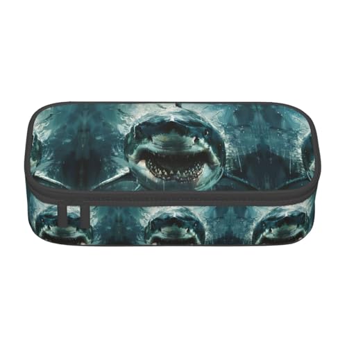 WCXTHGFA Stilvolles Federmäppchen mit Hai-Aufdruck, großes Fassungsvermögen, ideal für Reisen oder den täglichen Gebrauch, Schwarz , Einheitsgröße, Kosmetiktasche von WCXTHGFA