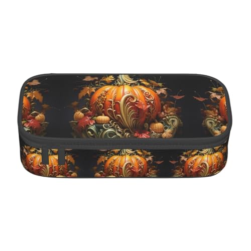 WCXTHGFA Stilvolles Federmäppchen mit Herbst-Kürbis-Druck, großes Fassungsvermögen, ideal für Reisen oder den täglichen Gebrauch, Schwarz , Einheitsgröße, Kosmetiktasche von WCXTHGFA